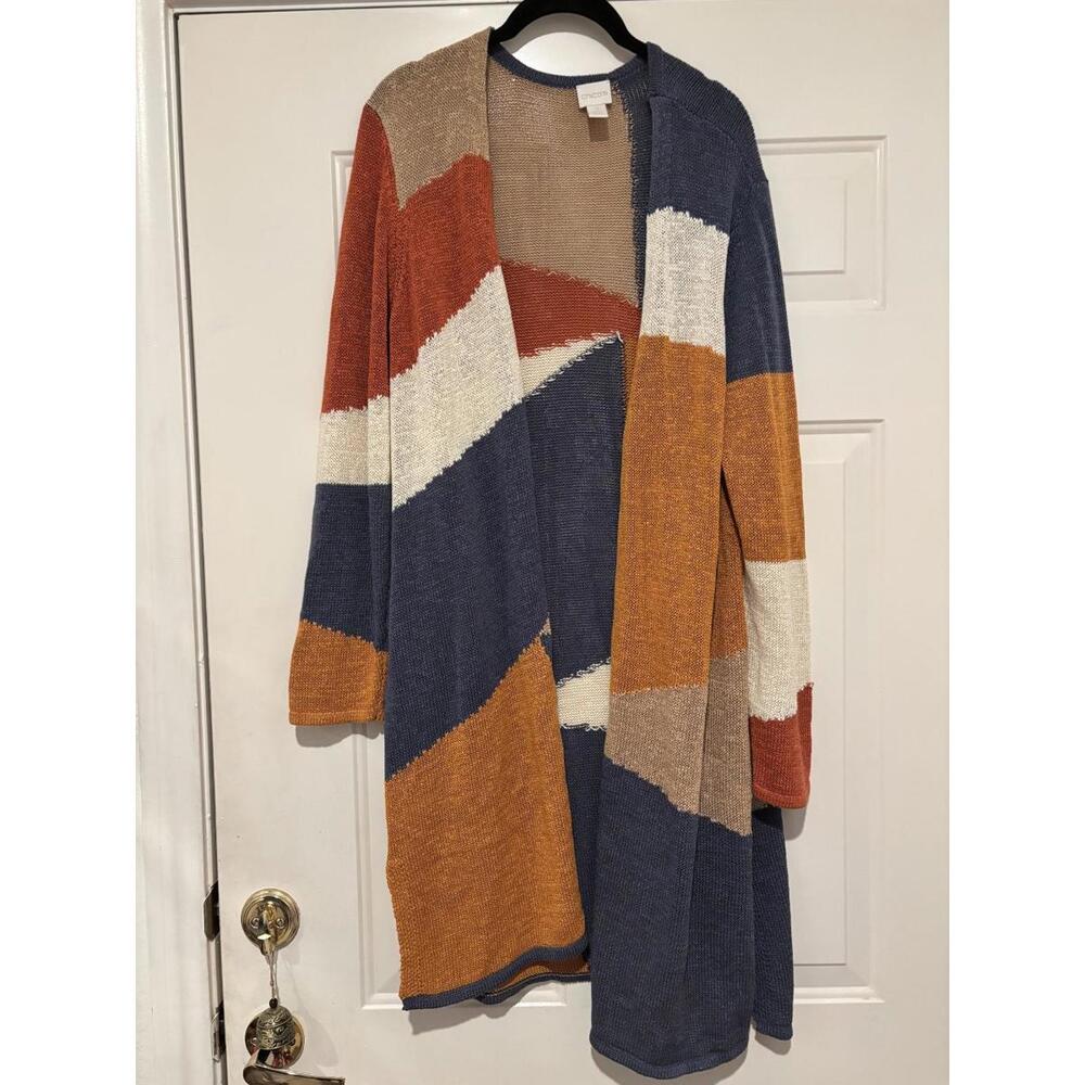 Women's sz 3 (sz 16-18 XL) boho block pattern open front cardigan #1291